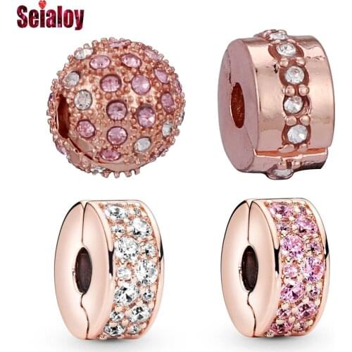 Seialoy New Rose Gold Crystal Ball Fixing Clip Beads Charm Fit Snake Chain Bracelet & Necklace Jewelry Accessory Beaded