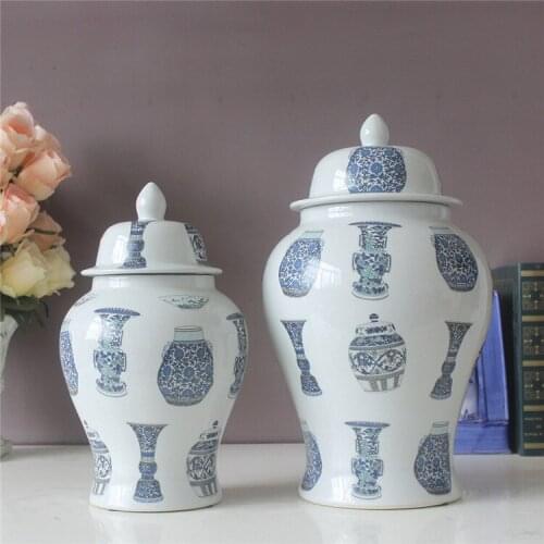 Blue And White Chinese Jingdezhen Ceramic Ginger jar Hand-painted Porcelain temple jar Storage pot Living Room jar vase