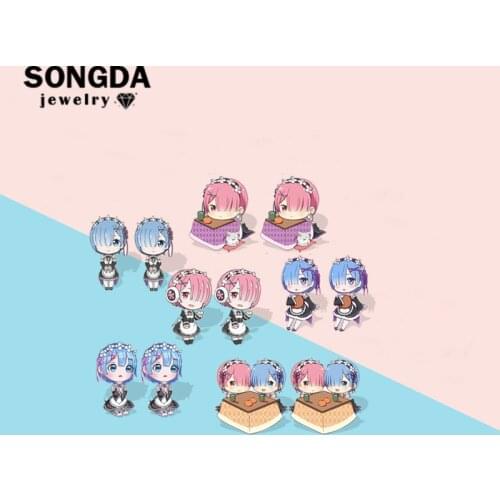 SONGDA Anime Re: Zero Starting Life in Another World Acrylic Stud Earrings Character Kawaii Handcraft Earring Women Jewelry Gift