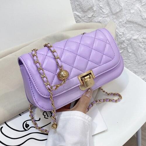 New Fashion Women Luxury Rhombic Pattern Shoulder Bag For Women Metal Ball Chain Crossbody Pack Vintage Flap Box Clutch Purse