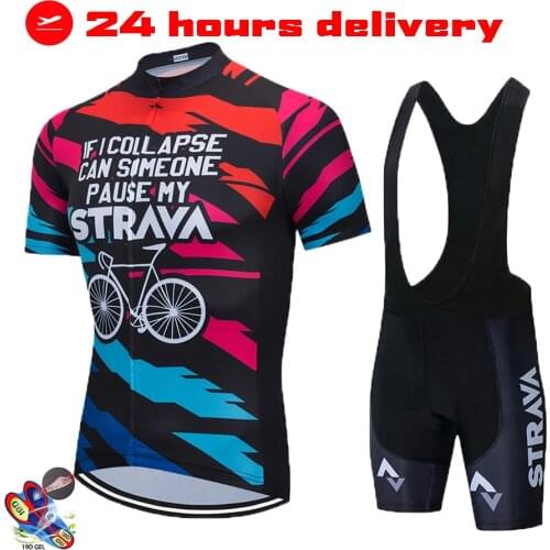 2021 STRAVA Cycling Jersey Set Men Summer Short Sleeve Pro Bicycle Wear Clothes MTB Bike Bib Shorts Suit Uniform Ciclismo Hombre