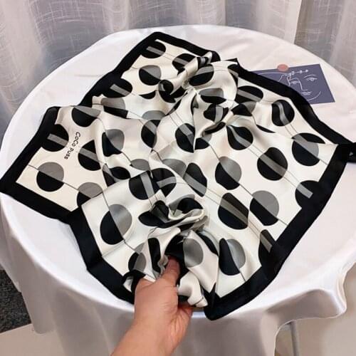 2021 Spring Square Scarf for Women Design Chain Print Silk Feeling Foulard Female Office Neckerchief Lady Hair Scarves Luxury