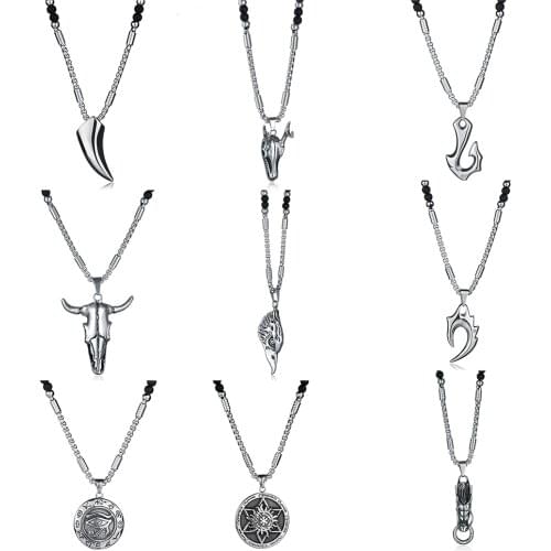 Wolfs Fang Eagle/Cow/Dragon/Deer/Head Eye Hexagram Pendant Necklaces Stainless Steel with Glass Beads Necklace