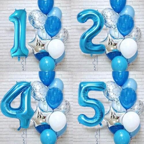 12pcs/lot boy Birthday Balloons with 40 inch big blue Number baloon 3/3rd Birthday Party Decoration anniversaire 9/1/3 years old