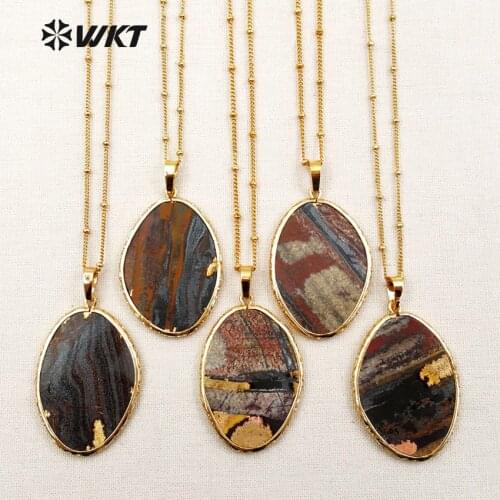 WT-N1100 Wholesale Fashion stone necklace with 18 inch chain oval shape pendant for unique design women jewelry
