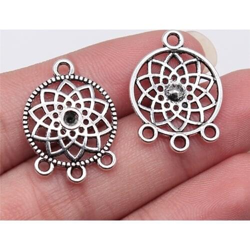 WYSIWYG 10pcs 24x18mm Antique Silver Color Dream Catcher Earring Connector For Jewelry Making DIY Jewelry Findings