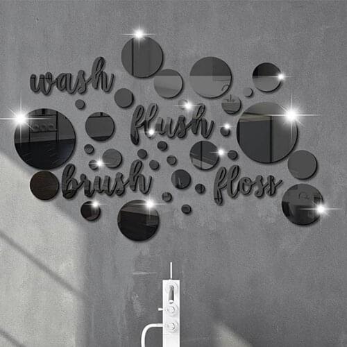 1 Set Mirror Wall Sticker Words Pattern Self-Adhesive Acrylic 3D Round Mirrors Wall Art Decal for Home Mirror Wall Decoration