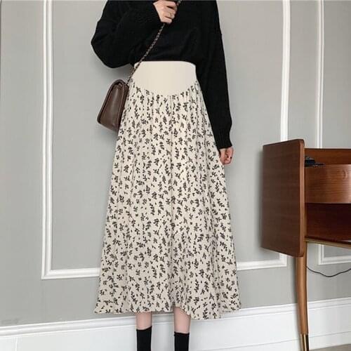 Flower Summer Korean Fashion Maternity Skirts Floral Printed Chiffon Elastic Waist Belly Clothes for Pregnant Women Casual Wear
