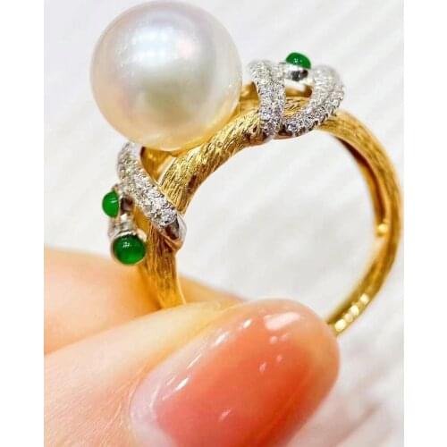 D426 Pearl Ring Fine Jewelry 925 Sterling Silver Round 10-11mm Natural Fresh Water White Pearls Rings for Women