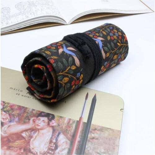 1pc 36 Slots Printing Paint Brush Holder Durable Canvas Holder Rollup for Artist Watercolor Oil Paint Brush Tools Pens Pencils(T