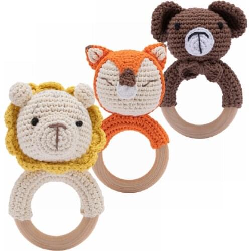 1pc Baby Wooden Rattle Toy Crochet Animal Giraffe Baby Teether Gym Music Rattle Ring Toys Newborn Pram Stroller Toy Baby Product