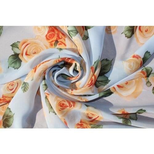 145cm width printed soft chiffon fabric big rose flowers grey CH9163 for scarf and headband