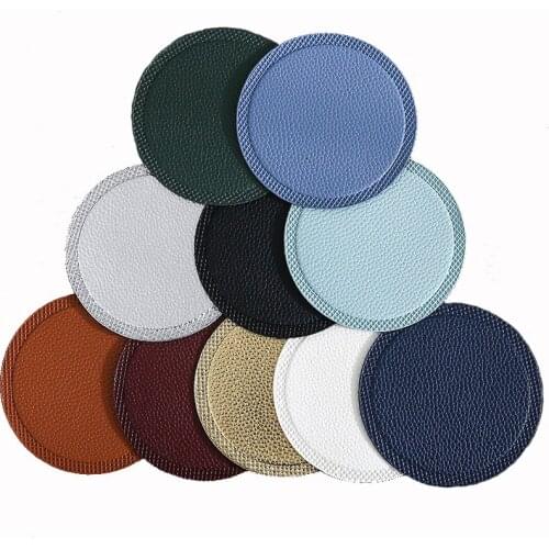 2021 Round Leather Solid Coaster Pad Mats Home Decorative Stain Resistant Anti-slip Hotel Restaurant Bar Cup Coffee Placemats