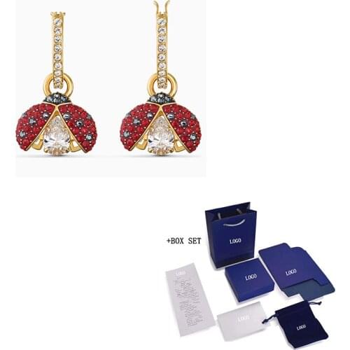 2021Fashion SWA New SPARKLING DANCE LADYBUG Pierced Golden Earrings Red Love Bird Decoration Crystal Female Senior Romantic Gift