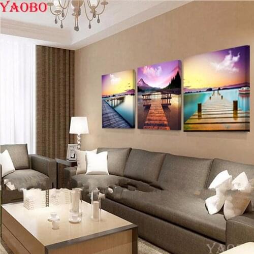 3 Piece Landscape Bridge diamond Painting,DIY Diamond Embroidery Mosaic 5d square cross stitch kits home decor Wall Art pictures