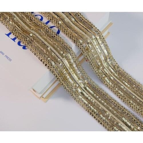 3Yards 5cm Golden Sequined Ribbon Retro Embroidered Lace Sewing Accessories Embroidery Trim Crocheted Tape Ribbon W