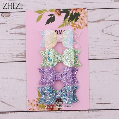 4pcs Handmade Mini Sequins Litlle Girls Hair Bows Clips Shiny Glitter Cute Hairpins Daily School Barrettes Headwear Accessoires