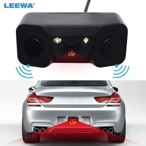LEEWA Auto 3 in 1 Sound Alarm Reverse Backup LED Parking Radar 2 Sensors Rearview Camera Video Parking System #CA4365