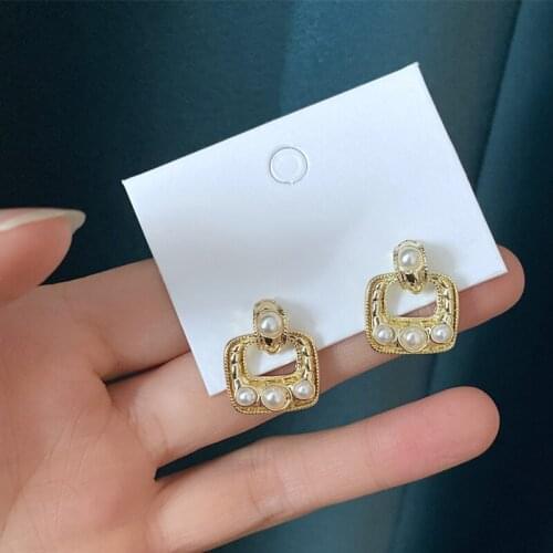 Huge Bud Korean Trendy Earrings Imitation Pearls AAA Bling Zircon Geometric Drop Earrings For Women Wedding Jewelry for Bridal