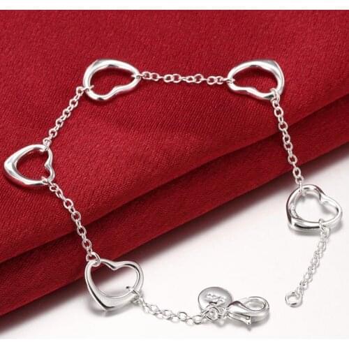 Romantic Cute 925 Sterling Silver Heart Charm Bracelets for Women Fashion Jewelry Female Wholesale