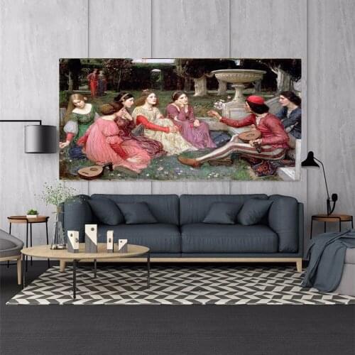 Citon William Waterhouse《The Decameron》Canvas Art Oil Painting Artwork Poster Picture Wall Decor Home Living room Decoration