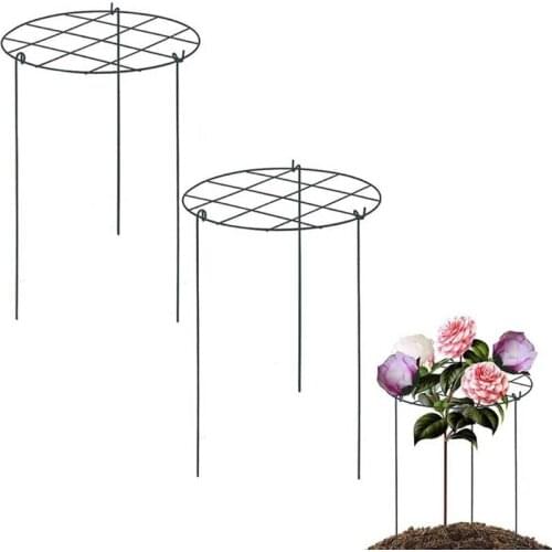 D08D Round Plant Support Stand Holder Brace Grow Through Flower Supporter Cage Metal Garden Stake Strawberry Planting Frame Rack