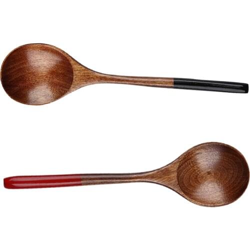 Wooden Spoon Soup Teaspoon Solid Wood Porridge Spoon Honey Coffee Long Handle Mixing Stirring Spoon Tableware Kicthen Cutlery