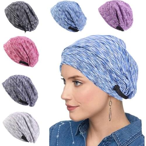 Women Muslim Satin Lined Bonnet Sleep Cap Adjustable Slouchy Beanies Chemo Hat Solid Stripes Hair Loss Turban Head Cover