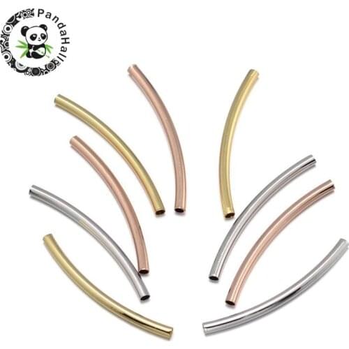 Environmental Curved Brass Tube Beads, Lead Free & Nickel Free & Cadmium Free, Mixed Color, 30x2mm, Hole: 1.5mm