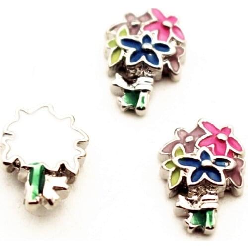 Hot Selling 10pcs/lot Flower 3D Double Metal Floating Charms For Living Glass memory charms DIY jewelry