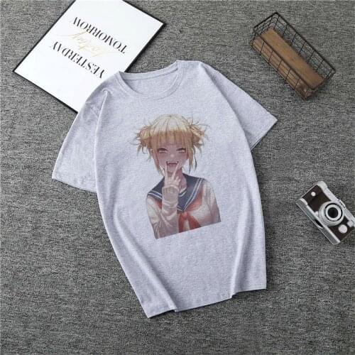 Kawaii Cartoon T Shirt Women Harajuku Evil Streetwear Academia Anime T-shirt Evil Funny Tshirt Hentai Himiko Toga Gray Top