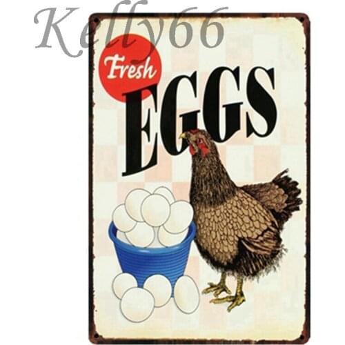 [ Kelly66 ] Fresh Eggs Retro tin Sign Tin Poster Farm Decor Store Market Wall Art Painting 20*30 CM Size y-1039