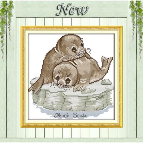 Sea dogs animal counted printed on canvas DMC Sets 11CT 14CT DIY needlework embroidery Cross Stitch kits home decor NKF painting