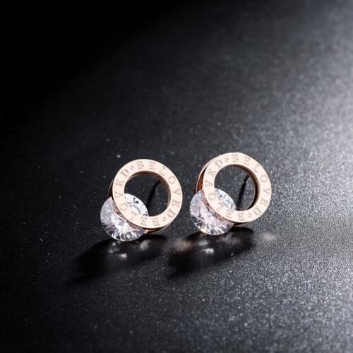 Trendy Rose Gold Color Roman Numerals Stainless Steel Earrings For Women Girls Jewelry Gift Female Bjioux