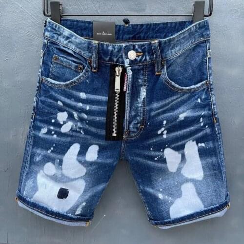 2021 Mens Fashion Ripped Patch Slim Fit Point Paint Stretch Stiletto Jeans D031