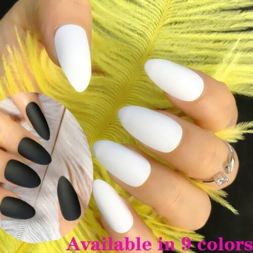 Wholesale Coffin False Nails 9 Colors Stiletto Matte Fake Nails White Frosted Artificial Nail Press on Nails 24Pcs / Set