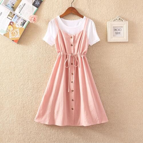 2021 Summer New Female Casual Outfit Sweet Solid Color T-shirt and Button Strapless Dress Women Fashion Two-piece Suits Q76