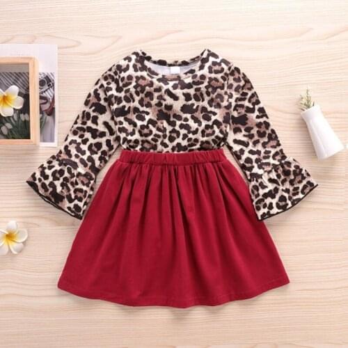 Autumn girls' dresses childrens fashion style long-sleeve stitching leopard print fashion princess dress