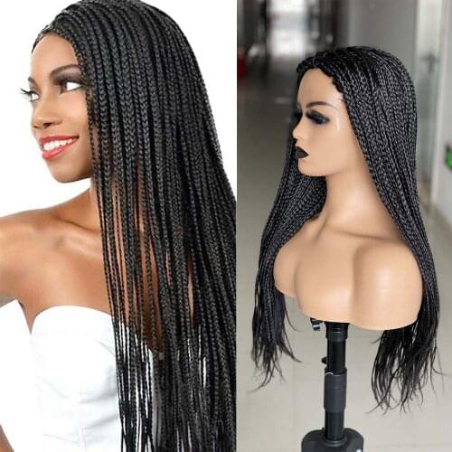 26 inch Braided Wigs For Black Women Ombre Synthetic Barids Long Synthetic Box Braided Wigs Fake Scalp Braiding Hair Cosplay Wig