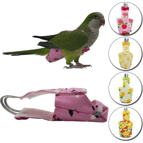 Parrot Diaper with Bowtie Cute Colorful Fruit Floral Cockatiel Pigeons Small Medium Large Pet Birds Flight Suit Clothes Washable