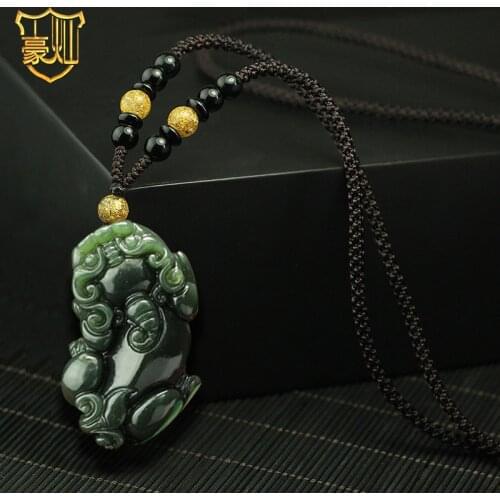 Natural hetian black green jade pendant handcarved brave troops jade necklace women pendants jade jewelry top brand