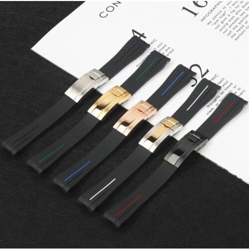 20mm 21mm Black Curved End nature Silicone Rubber Watchband For Role strap Daytona Submariner GMT explorer 2 Bracelet watch band