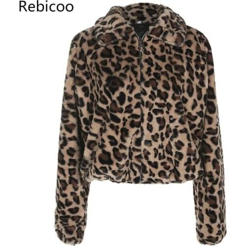 Luxury Faux Fur Coat Leopard Print Winter Jacket Turn Down Collar Slim WomenS Outerwear Casaco Feminino Ropa Invierno Mujer