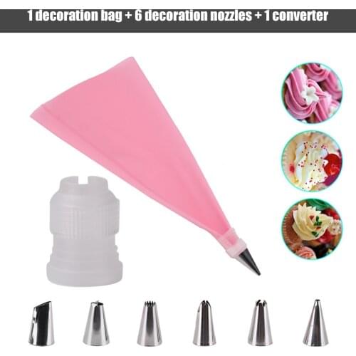 Silicone Kitchen Accessories Icing Piping Cream Pastry Bag With 6 Stainless Steel Nozzle DIY Cake Decorating Tips Set 8Pcs/Set