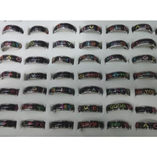 Super quality 6mm multicolour letter mood ring mix design 100pcs/lot