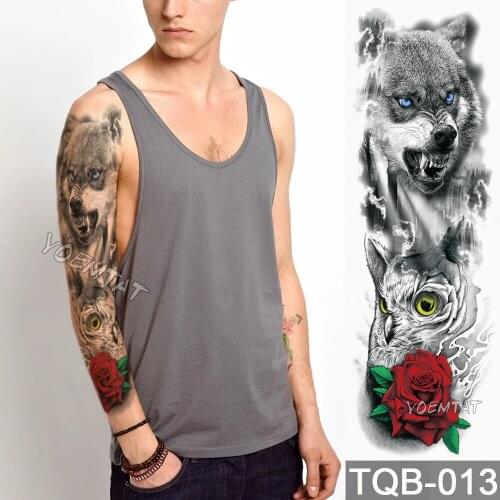 NEW 48*17cm Full Flower Arm Tattoo Sticker Wolf owl rose flower Temporary Body paint Water Transfer fake Tatoo sleeve