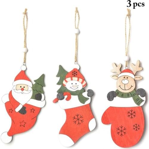 Xmas Tree Ornaments Accessories Christmas Wooden Ornament Cartoon Hanging Decor Xmas Wooden Ornaments Party Supplies
