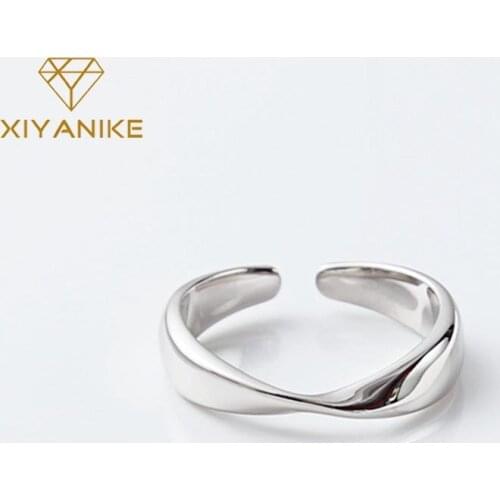 XIYANIKE 925 Sterling Silver Creative Irregular Twist Opening Rings Fashion Glossy Water Wave Surface Jewelry For Woemn Gift
