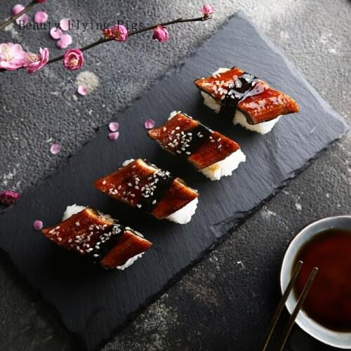 Japanese ceramic plate square black rock dessert sushi Western dish creative tableware flat plate barbecue steak plate