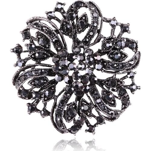 Women Flower Head Brooches Gun Black Crystal Rhinestone Pin Brooch Enamel Brooches Jewelry Gifts For Women Men Brooch